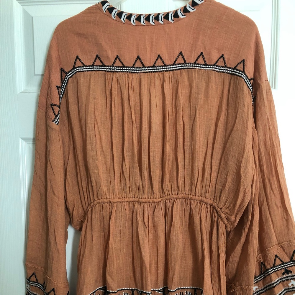 Free People Rust Orange Embroidered Boho Tunic - Picture 4 of 6